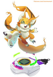 Rule 34 | absurdres, cat, digimon, digimon (creature), fangs, green eyes, highres, meicoomon, simple background, solo, white background