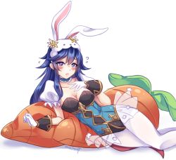 Rule 34 | 1girl, animal ears, blue eyes, blue hair, blush, carrot, detached collar, fake animal ears, fire emblem, fire emblem awakening, fire emblem heroes, fishnet pantyhose, fishnets, full body, leotard, long hair, looking at viewer, lucina (fire emblem), lucina (spring) (fire emblem), nintendo, official alternate costume, open mouth, pantyhose, playboy bunny, rabbit ears, rabbit tail, solo, tail, wrist cuffs