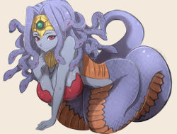 Rule 34 | bad tag, breasts, duel monster, extra eyes, face, headgear, jewelry, necklace, nose, red eyes, smile, snake, snake hair, snake tail, tail, vennominaga the deity of poisonous snakes, yu-gi-oh!, yu-gi-oh! gx