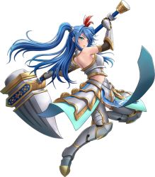 Rule 34 | 1girl, aqua eyes, armor, blue hair, breasts, flower, full body, gloves, holding, holding weapon, long hair, official art, oshiro project:re, oshiro project:re, shamakho, solo, transparent background, twintails, very long hair, weapon, yodo (oshiro project)