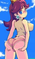 Rule 34 | 1girl, animated, animated gif, ass, blue eyes, blush, breasts, brown hair, crown, female focus, huge ass, large breasts, looking at viewer, looking back, lowres, mario (series), nintendo, princess daisy, red9 (isktmz), solo, super mario bros. 1, super mario land