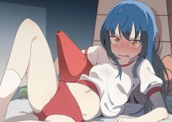 Rule 34 | 1girl, absurdres, ball, basketball, basketball (object), blue hair, blush, breasts, bural chingu, buruma, cameltoe, commentary request, dark blue hair, feet out of frame, glasses, gym shirt, gym storeroom, gym uniform, hair between eyes, highres, ju hyeon-mi, long hair, looking at viewer, luke (dydansgur), midriff, navel, nose blush, open mouth, puffy short sleeves, puffy sleeves, red buruma, shirt, short sleeves, small breasts, socks, solo, spread legs, tennis ball, thighs, traffic cone, v-shaped eyebrows, vaulting horse, white shirt, white socks, yellow eyes