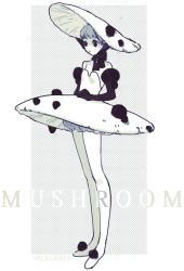 Rule 34 | 1girl, bare shoulders, black bow, black eyes, black gloves, bow, closed mouth, dress, elbow gloves, english text, full body, gloves, greyscale, hat, highres, milkuriem, monochrome, mushroom, original, own hands together, pantyhose, puffy sleeves, short hair, solo, standing, white dress, white footwear, white pantyhose