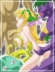 Rule 34 | 1girl, ass, blonde hair, blue eyes, breasts, double penetration, fellatio, group sex, hand on another&#039;s head, large breasts, long hair, mmf threesome, monster, multiple penetration, nipples, nude, oral, penis, rape, riesz, seiken densetsu, seiken densetsu 3, sex, solo focus, spitroast, tentacle sex, tentacles, threesome, vaginal