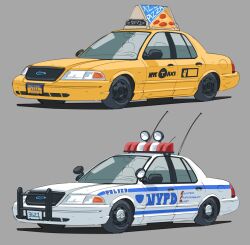 Rule 34 | absurdres, car, ford, ford crown victoria, grey background, highres, license plate, motor vehicle, new york city police department, no humans, original, police car, radio antenna, shadow, variations, vee (427deer), vehicle focus