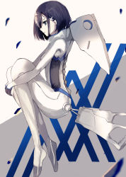 Rule 34 | 10s, 1girl, bad id, bad pixiv id, blue eyes, blue hair, bodysuit, breasts, darling in the franxx, expressionless, full body, green night, ichigo (darling in the franxx), hugging own legs, legs together, pale skin, pilot suit, profile, short hair, skin tight, small breasts, solo