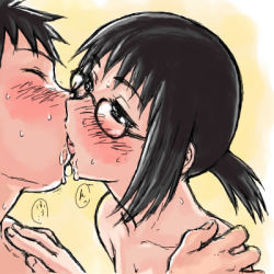 Rule 34 | 00s, 1boy, 1girl, genshiken, glasses, hetero, kiss, lowres, mori-soba, ogiue chika, otaku, sasahara kanji
