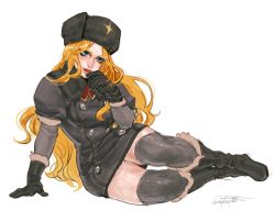Rule 34 | 1girl, artist name, black gloves, black panties, black thighhighs, blonde hair, blue eyes, blush, boots, breasts, buttons, coat, eyeshadow, fur hat, fur trim, gloves, hand on own face, hat, highres, kolin, lips, long hair, makeup, on floor, panties, parted lips, raybeeyan, simple background, sitting, solo, street fighter, street fighter v, thighhighs, thighs, underwear, ushanka, wavy hair, white background, wide hips, winter clothes, winter coat, zettai ryouiki