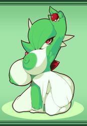 Rule 34 | 1girl, breasts, colored skin, creatures (company), game freak, gardevoir, gen 3 pokemon, green hair, highres, huge breasts, large areolae, looking at viewer, mystical, nintendo, nude, pokemon, red eyes, white skin