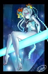 Rule 34 | 1girl, abigail williams (fate), abigail williams (swimsuit foreigner) (fate), abigail williams (swimsuit foreigner) (first ascension) (fate), absurdres, bare shoulders, bikini, black bikini, black border, black bow, blue background, border, bow, breasts, closed mouth, collarbone, colored skin, double bun, fate/grand order, fate (series), feet, forehead, hair bun, hat, highres, kawamaru, keyhole, legs, long hair, looking at viewer, micro bikini, multiple bows, navel, orange bow, parted bangs, pink eyes, sidelocks, sitting, small breasts, smile, swimsuit, thighs, third eye, very long hair, white hair, white skin