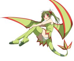 Rule 34 | 1girl, bad id, bad pixiv id, blush, creatures (company), flygon, game freak, gen 3 pokemon, green hair, green thighhighs, long hair, mx2j, nintendo, open mouth, panties, personification, pokemon, red eyes, simple background, smile, solo, thighhighs, twintails, underwear, white background, white panties, wings