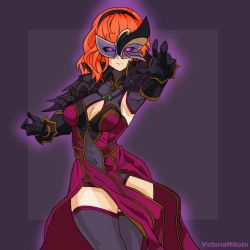 Rule 34 | 1girl, absurdres, aura, celica (fire emblem), corruption, fire emblem, fire emblem echoes: shadows of valentia, gloves, glowing, glowing eyes, highres, leggings, mask, mind control, nintendo, red hair, self-upload, victoria mikoto, witch (fire emblem)