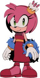 Rule 34 | 1girl, amy rose, animal ears, animal nose, arms at sides, bare shoulders, bob cut, body fur, cake, candle, closed mouth, digimin, dress, ear covers, feather boa, female focus, flat chest, food, food on head, full body, furry, furry female, gloves, green eyes, hairband, happy, long dress, looking at viewer, non-web source, object on head, official art, pink fur, pink hair, red dress, red footwear, red hairband, sash, shoes, short hair, sidelocks, sideways mouth, simple background, single ear cover, sleeveless, sleeveless dress, smile, solo, sonic (series), standing, the murder of sonic the hedgehog, transparent background, white gloves