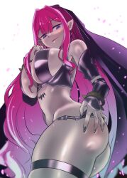 Rule 34 | 1girl, absurdres, ass, bare shoulders, black panties, bracelet, breasts, bridal gauntlets, detached sleeves, earrings, baobhan sith (fate), baobhan sith (second ascension) (fate), fate/grand order, fate (series), grey eyes, highres, jewelry, large breasts, long hair, looking at viewer, looking down, mentaiko mamire, navel, panties, pink hair, pointy ears, revealing clothes, sideboob, sidelocks, smile, solo, spiked bracelet, spikes, thick thighs, thigh strap, thighs, underwear, veil