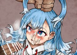 Rule 34 | bar censor, blue eyes, blue hair, blush, censored, commission, cum, cum in mouth, earrings, facial, fat, fat man, fellatio, grabbing another&#039;s hair, heart, heart-shaped pupils, highres, hololive, hololive indonesia, irrumatio, jewelry, kobo kanaeru, nekosatsu1, oral, penis, pubic hair, skeb commission, star (symbol), star earrings, sweat, symbol-shaped pupils, tears, virtual youtuber, wavy hair
