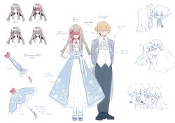 Rule 34 | 1boy, 1girl, ?, ??, absurdres, blonde hair, carrying, character request, chibi, covered eyes, english text, full body, heart, highres, limbus company, neckerchief, princess carry, project moon, red blindfold, red ribbon, ribbon, saccharhythm, short hair, simple background, sinclair (project moon), solid oval eyes, umbrella, white background, yellow eyes
