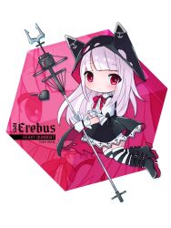 Rule 34 | 1girl, anchor hat ornament, animal ear headwear, azur lane, black footwear, blunt bangs, boots, character name, chibi, dot mouth, dot nose, english text, erebus (azur lane), fake animal ears, gloves, hat, hat ornament, holding, ice48, kneehighs, long hair, long sleeves, platform boots, platform footwear, red eyes, shirt, socks, solo, striped clothes, striped socks, torn clothes, torn hat, white background, white gloves, white hair, white shirt, zoom layer