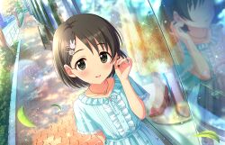 Rule 34 | 1girl, annindoufu (oicon), brown eyes, brown hair, game cg, hair ornament, idolmaster, idolmaster cinderella girls, idolmaster cinderella girls starlight stage, jewelry, leaf, necklace, official art, reflection, sasaki chie, solo, tree