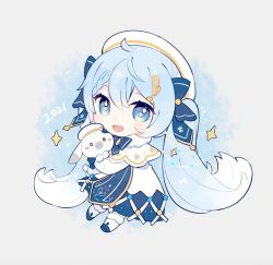 Rule 34 | 1girl, 2021, animal, beret, blue bow, blue eyes, blue hair, blue neckwear, bow, braid, braided bangs, capelet, chibi, commentary, dress, full body, fur-trimmed capelet, fur trim, gold trim, greyscale, hair bow, hat, hatsune miku, holding, holding animal, light blue hair, long hair, looking at viewer, maple (57675110), monochrome, open mouth, rabbit, rabbit yukine, smile, snowflake print, sparkle, string of light bulbs, treble clef, twintails, very long hair, vocaloid, white capelet, white dress, white headwear, yuki miku, yuki miku (2021)