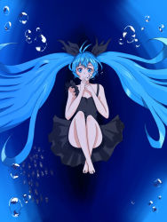 Rule 34 | 1girl, absurdly long hair, air bubble, anniversary, aqua eyes, aqua hair, artist name, artist request, bare legs, bare shoulders, barefoot, black bow, black dress, black skirt, blue eyes, blue hair, bow, breasts, bubble, cleavage, clenched hands, collarbone, deep sea girl, dress, feet, female focus, fmpoipoi, full body, hair bow, hatsune miku, highres, long hair, shinkai shoujo (vocaloid), skirt, small breasts, solo, twintails, underwater, very long hair, vocaloid