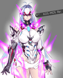 Rule 34 | 1girl, android, antenna hair, arm guards, arms at sides, asymmetrical gloves, bare shoulders, black gloves, blue hair, breasts, character name, collar, cowboy shot, cyborg, elbow gloves, expressionless, fingerless gloves, fire, forehead protector, gloves, hair between eyes, highres, kos-mos, kos-mos re:, large breasts, leotard, long hair, looking at viewer, mismatched gloves, negresco, nintendo, pink eyes, red eyes, simple background, single elbow glove, single fingerless glove, sketch, solo, spoilers, standing, straight hair, thighhighs, thighs, very long hair, white background, white leotard, xenoblade chronicles (series), xenoblade chronicles 2, xenosaga