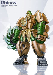 Rule 34 | absurdres, beast wars, beast wars: transformers, chinese commentary, glowing, glowing eyes, highres, holding, holding shield, looking to the side, maximal, mecha, no humans, red eyes, reflection, reflective floor, rhinox, robot, science fiction, shield, solo, standing, transformers, zhuyukun