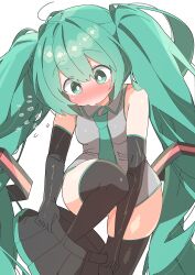 Rule 34 | absurdres, changing clothes, green eyes, green hair, hatsune miku, highres, pleated skirt, skirt, thighhighs, twintails, uruti 2388, vocaloid
