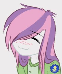 Rule 34 | :3, ^ ^, blush, child, closed eyes, hair over one eye, jacket, long hair, lowres, multicolored hair, my little pony, personification, pink hair, purple hair, simple background, solo, sweetie belle, two-tone hair