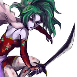 Rule 34 | 1990s (style), 1girl, female focus, final fantasy, final fantasy vi, green hair, long hair, lowres, pantyhose, ponytail, retro artstyle, simple background, solo, sword, tina branford, weapon
