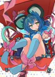 Rule 34 | 1girl, akure ekuto, animal ears, box, capelet, chibi, cover, cover page, grey hair, in box, in container, mouse ears, mouse tail, nazrin, solo, tail, touhou, yellow eyes