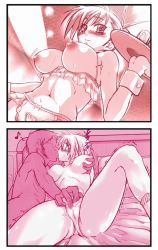 Rule 34 | 1girl, bed, blush, grabbing another&#039;s breast, breasts, fingering, gender request, genderswap, grabbing, it&#039;s been x days since i became a girl, kiss, large breasts, lingerie, musical note, nipples, nurumu, original, panties, prostitution, quaver, solo focus, topless, underwear, waitress
