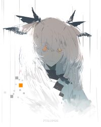 Rule 34 | 1girl, arknights, concerto71899, expressionless, eyelashes, eyes visible through hair, hair between eyes, highres, long hair, looking at viewer, monochrome, orange eyes, portrait, ptilopsis (arknights), simple background, solo, spot color, white background, white hair