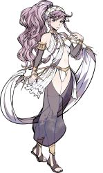 Rule 34 | 1girl, bare shoulders, braid, breasts, fire emblem, fire emblem awakening, fire emblem heroes, full body, gloves, hairband, highres, jewelry, long hair, midriff, navel, nintendo, official art, olivia (fire emblem), pink hair, ponytail, side braid, smile, solo, transparent background, twin braids