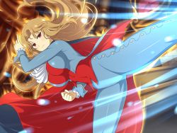 Rule 34 | aura, breasts, brown hair, cape, catsuit, cleavage, cosplay, crossover, daidouji (senran kagura), demitri maximoff, demitri maximoff (cosplay), fighting, fighting stance, kicking, large breasts, official art, red eyes, senran kagura, senran kagura new link, skin tight, vampire (game)