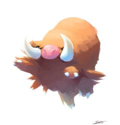 Rule 34 | brown fur, claws, commentary, creatures (company), full body, game freak, gen 2 pokemon, highres, likey, nintendo, no humans, piloswine, pokemon, pokemon (creature), signature, simple background, solo, tusks, white background