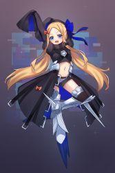 Rule 34 | 1girl, abigail williams (fate), armored boots, arms up, black shorts, blonde hair, blue eyes, blue ribbon, blush, boots, bow, breasts, cosplay, cropped jacket, crotch plate, fate/extra, fate/extra ccc, fate/grand order, fate (series), forehead, full body, hair bow, hair ribbon, highres, long hair, long sleeves, looking at viewer, meltryllis (fate), meltryllis (fate) (cosplay), miya (miyaruta), navel, open mouth, orange bow, parted bangs, ribbon, short shorts, shorts, sleeves past fingers, sleeves past wrists, small breasts, smile, solo