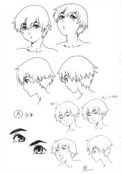 Rule 34 | 1boy, character sheet, collarbone, closed eyes, greyscale, highres, male focus, monochrome, natsuyasumi., official art, open mouth, po-ju, production art, production hart, scan, short hair, signature, solo, unfinished, yuu (natsuyasumi.)