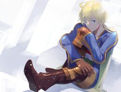 Rule 34 | 1boy, ahoge, blonde hair, brown eyes, cape, closed mouth, cofffee, final fantasy, final fantasy tactics, full body, looking at viewer, male focus, ponytail, ramza beoulve, shirt, solo