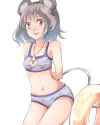 Rule 34 | 1girl, animal ears, arms behind back, bad id, bad pixiv id, grey hair, innertube, mouse ears, mouse tail, navel, nazrin, pendulum, red eyes, shuga (soranote), solo, swim ring, tail, tongue, tongue out, touhou, white background