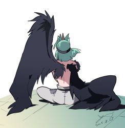 Rule 34 | 1boy, back, black wings, dragon, from behind, full body, horns, male focus, medu (rubish), official style, on floor, simple background, single horn, sitting, slayers, slayers try, solo, valgarv, wings
