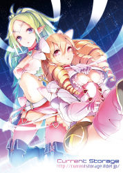 Rule 34 | 2girls, :o, areola slip, bad id, bad pixiv id, belt, blonde hair, blue eyes, breasts, choker, circlet, cover, cover page, drill hair, female focus, fire emblem, fire emblem awakening, garter straps, gloves, green eyes, heart, highres, looking at viewer, maribelle (fire emblem), multiple girls, navel, nintendo, nowi (fire emblem), pink eyes, pink legwear, pointy ears, pyon-kichi, spread legs, thighhighs, white background