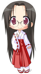 Rule 34 | 00s, 1girl, glasses, hakama, hakama skirt, japanese clothes, lucky star, miko, red hakama, skirt, solo, tamura hiyori