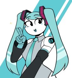 Rule 34 | 1girl, android, cosplay, detached sleeves, hatsune miku (cosplay), headphones, highres, jenny wakeman, joints, mecha girl, my life as a teenage robot, necktie, nsfwskully, robot, robot joints, skirt, twintails, vocaloid