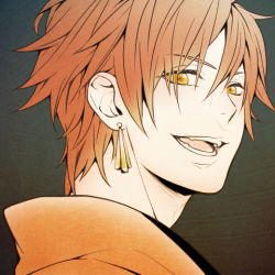 Rule 34 | 1boy, character request, earrings, gradient background, ikemen (series), jewelry, komae0611, lowres, male focus, orange hair, smile, solo, tagme, yellow eyes