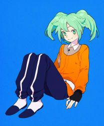 Rule 34 | 1boy, bad id, bad pixiv id, baggy pants, fei rune, fingerless gloves, gloves, green eyes, green hair, inazuma eleven, inazuma eleven (series), inazuma eleven go, inazuma eleven go chrono stone, long hair, momo (simio), pants, simio, smile, twintails