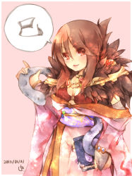 Rule 34 | 1girl, book, bra, breasts, brown eyes, brown hair, commentary request, cowboy shot, dated, detached sleeves, dress, fur collar, hair between eyes, holding, holding book, long hair, looking at viewer, lunaraven, nengajou, new year, obi, off-shoulder dress, off shoulder, open mouth, pink background, pink dress, pink sleeves, ragnarok online, red bra, sash, simple background, small breasts, snake, solo, sorcerer (ragnarok online), underwear