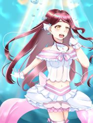 Rule 34 | 1girl, absurdres, artist name, artist request, back bow, bare shoulders, blush, bow, breasts, brown eyes, clenched hand, dress, earrings, female focus, frilled skirt, frills, gloves, hair bobbles, hair ornament, hair ribbon, hairclip, highres, jewelry, koi ni naritai aquarium, layered skirt, long hair, looking at viewer, love live!, love live! sunshine!!, midriff, navel, ocean, off-shoulder dress, off shoulder, outstretched arm, parted lips, pink shorts, pink thighhighs, red hair, ribbon, sakurauchi riko, shirt, shorts, skirt, small breasts, smile, solo, sunlight, tareme, thighhighs, underwater, uraranetto, white dress, white gloves, white ribbon, white skirt, white thighhighs, zettai ryouiki