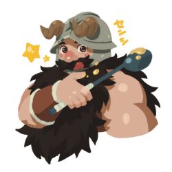 Rule 34 | 1boy, :q, bara, beard, blush stickers, brown hair, cooking, cropped torso, dungeon meshi, dwarf, facial hair, fake horns, flower, helmet, highres, holding, horned helmet, horns, isahappyfield, long beard, looking at viewer, male focus, muscular, muscular male, mustache, red flower, red rose, rose, senshi (dungeon meshi), solo, sparkle, thick eyebrows, thick mustache, tongue, tongue out, translation request, very long beard