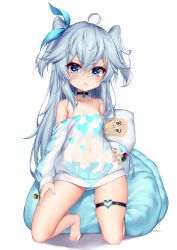 Rule 34 | 1girl, absurdres, ahoge, bare shoulders, barefoot, black choker, blue eyes, blue nails, blue ribbon, blush, breasts, candy, choker, closed mouth, dakimakura (object), dated, food, food in mouth, full body, girls&#039; frontline, grey hair, hair between eyes, hair ribbon, hand on own hip, hand on own thigh, hand on thigh, heart, heart-shaped pupils, heart choker, heart o-ring, heart print, highres, kneeling, lollipop, long hair, long sleeves, mouth hold, nail polish, navel, off-shoulder shirt, off shoulder, official alternate costume, pa-15 (girls&#039; frontline), pa-15 (marvelous yam pastry) (girls&#039; frontline), pillow, print shirt, puffy long sleeves, puffy sleeves, ribbon, see-through, shadow, shirt, signature, skindentation, sleeves past wrists, small breasts, solo, symbol-shaped pupils, taitai, thick eyebrows, thigh strap, toenail polish, toenails, two side up, very long hair, white background, white shirt