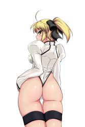 Rule 34 | 1girl, ahoge, artoria pendragon (fate), ass, blonde hair, cameltoe, capcom, fate/stay night, fate/unlimited codes, fate (series), green eyes, haruhisky, highres, looking back, saber (fate), saber lily